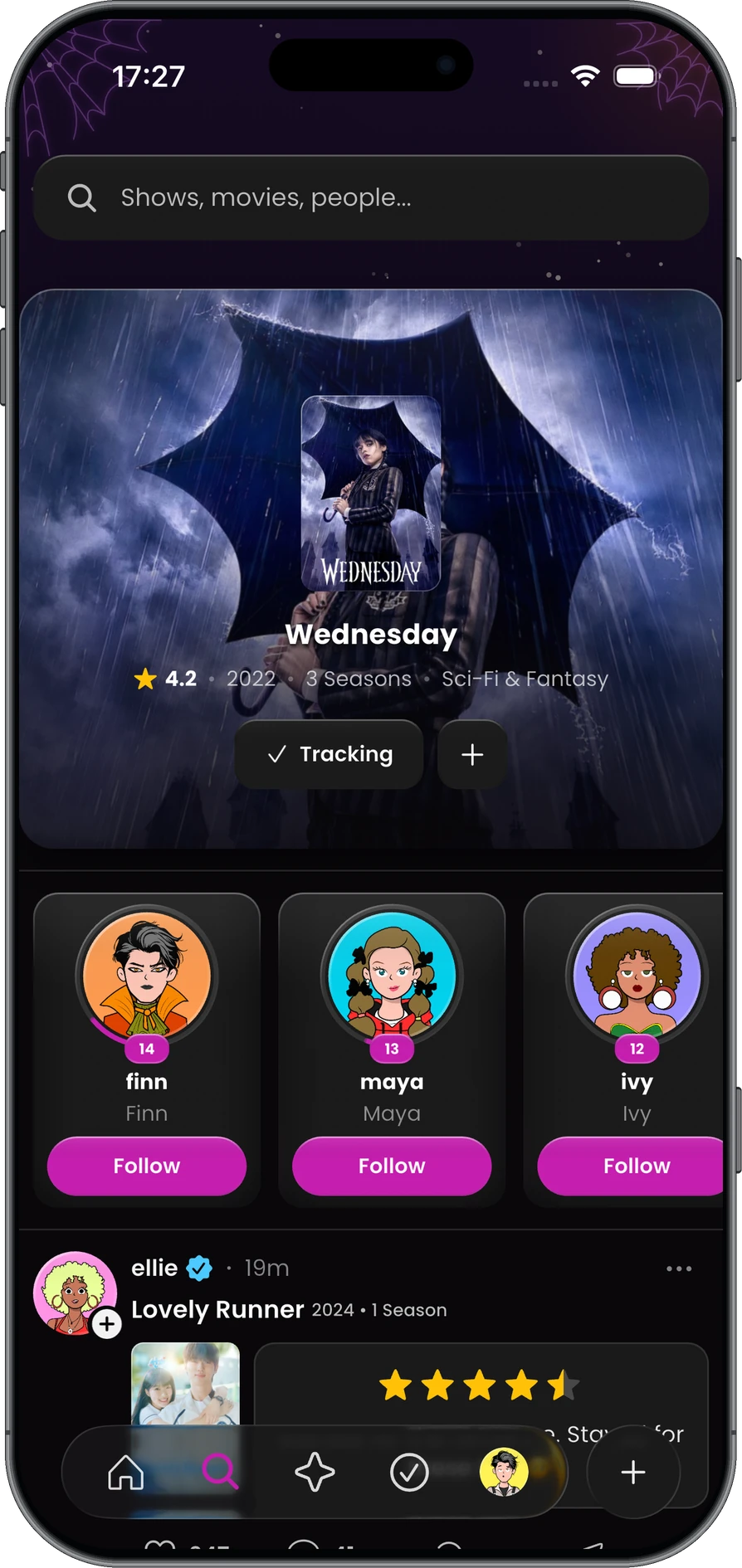 Explore shows, films, and people with shared taste on Seriesmate.